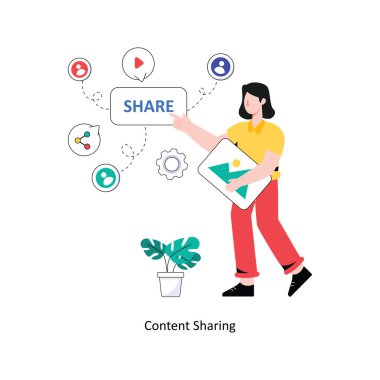 İçerik Paylaşımı düz stil tasarım vektör çizimi. hisse illüstrasyonu