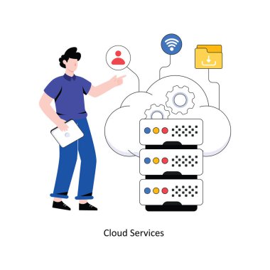 Bulut hizmetleri Düz Tasarım Vektörü illüstrasyonu. Stok illüstrasyonu