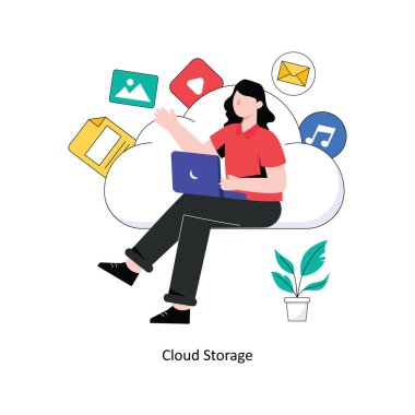 Bulut depolama Düz Tasarım Vektörü illüstrasyonu. Stok illüstrasyonu