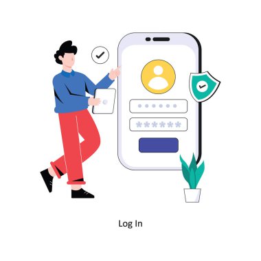Log in Düz Biçim Tasarım Vektörü illüstrasyonu. Stok illüstrasyonu