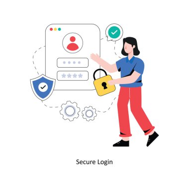 Güvenli Giriş Düz Biçim Tasarım Vektörü illüstrasyonu. Stok illüstrasyonu