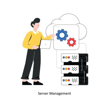 Sunucu yönetimi Düz Tasarım Vektörü illüstrasyonu. Stok illüstrasyonu