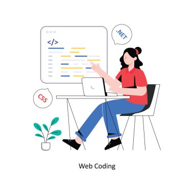 Web kodlama Düz Tasarım Vektörü illüstrasyonu. Stok illüstrasyonu