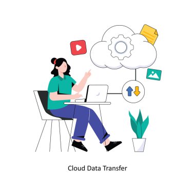 Bulut Veri Aktarımı Düz Tasarım Vektörü illüstrasyonu. Stok illüstrasyonu