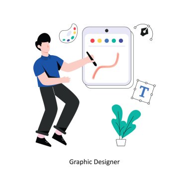 Grafik Tasarımcı Düz Tasarım Vektörü illüstrasyonu. Stok illüstrasyonu