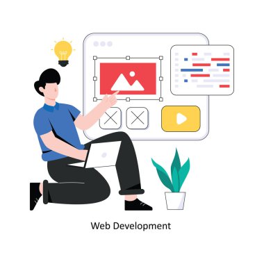 Web Geliştirme Düz Tasarım Vektörü illüstrasyonu. Stok illüstrasyonu