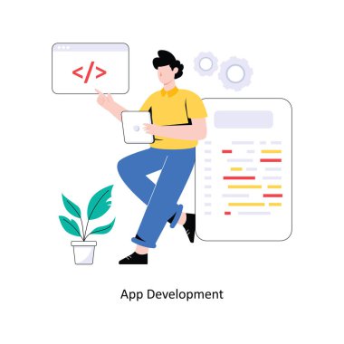 Uygulama Geliştirme Düz Biçim Tasarım Vektörü illüstrasyonu. Stok illüstrasyonu