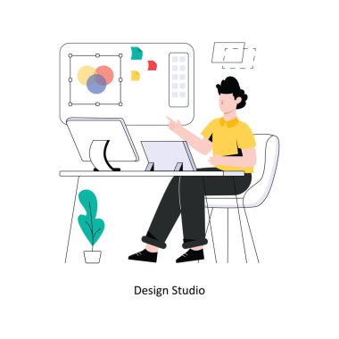 Tasarım Stüdyosu Düz Stil Tasarım Vektörü illüstrasyonu. Stok illüstrasyonu