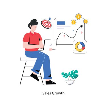 Satış Büyüyen Düz Stil Tasarım Vektörü illüstrasyonu. Stok illüstrasyonu