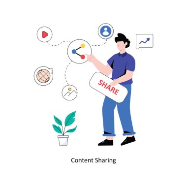 İçerik Paylaşımı düz stil tasarım vektör çizimi. hisse illüstrasyonu