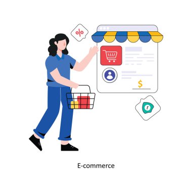 E-ticaret Düz Stil Tasarım Vektörü çizimi. Stok illüstrasyonu