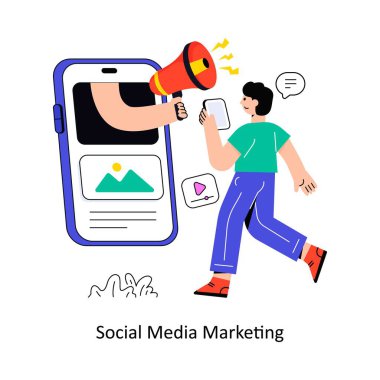 Sosyal Medya Pazarlama düz stil tasarım vektör çizimi. hisse illüstrasyonu