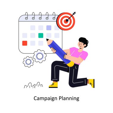 Kampanya Planlama Düz Biçim Tasarım Vektörü illüstrasyonu. Stok illüstrasyonu