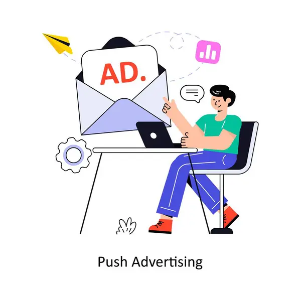 Publicidad Push Diseño Estilo Plano Ilustración Vectorial Ilustración General Ilustración de stock
