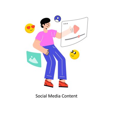 Sosyal Medya İçeriği Düz Biçim Tasarım Vektörü illüstrasyonu. Stok illüstrasyonu