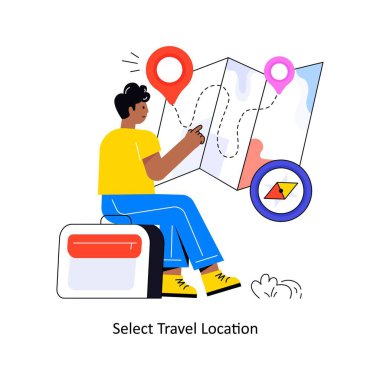 Seyahat Konumu Düz Biçim Tasarım Vektörü illüstrasyonunu Seç. Stok illüstrasyonu