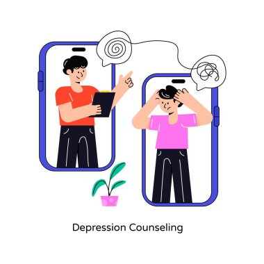 Depresyon Danışmanı Düz Tasarım Vektörü illüstrasyonu. Stok illüstrasyonu