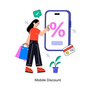 Mobil İndirim Düz Biçim Tasarım Vektörü illüstrasyonu. Stok illüstrasyonu