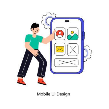 Mobil UI tasarımı Düz Tasarım Vektörü illüstrasyonu. Stok illüstrasyonu