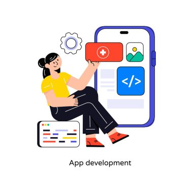 Uygulama Geliştirme Düz Biçim Tasarım Vektörü illüstrasyonu. Stok illüstrasyonu