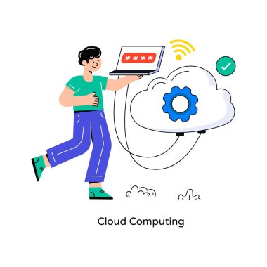 Bulut hesaplama Düz Biçim Tasarım Vektörü illüstrasyonu. Stok illüstrasyonu