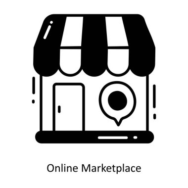 Online Marketplace doodle yarı katı ikon tasarım çizimi. Beyaz arkaplan EPS 10 Dosyasında Ticaret ve Alışveriş Sembolü