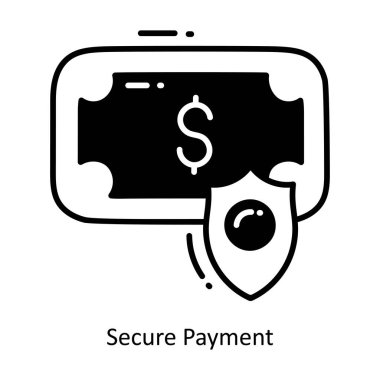 Güvenli Ödeme Yarı Katı Simge Tasarımı Çizimi. Beyaz arkaplan EPS 10 Dosyasında Ticaret ve Alışveriş Sembolü