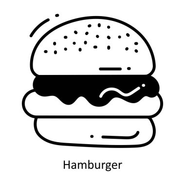 Hamburger karalama yarı katı ikon ikon tasarım çizimi. Beyaz arkaplan EPS 10 Dosyasında Yiyecek ve İçecekler Sembolü