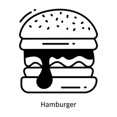 Hamburger karalama ikonu tasarım çizimi. Beyaz arkaplan EPS 10 Dosyasında Yiyecek ve İçecekler Sembolü