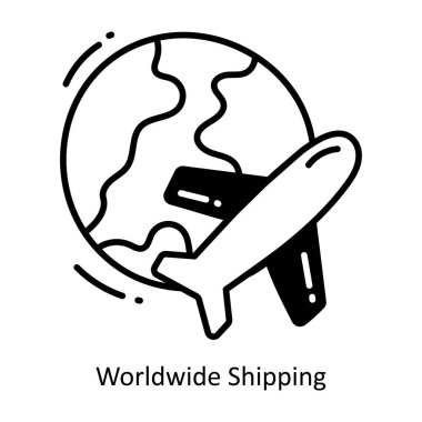 Dünya çapında karalama yarı katı Simge Tasarım çizimi. Beyaz arkaplan EPS 10 Dosyasında Lojistik ve Teslim Sembolü