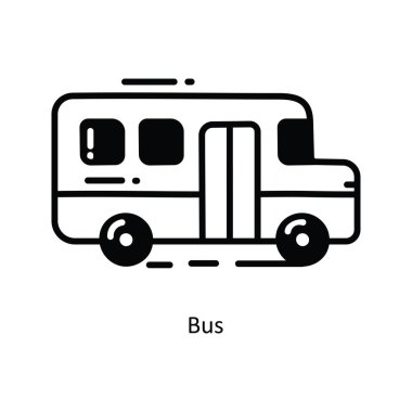 Otobüs karalama yarı katı simge simgesi tasarım çizimi. Beyaz arkaplan EPS 10 Dosyası Okul ve Çalışma Sembolü 