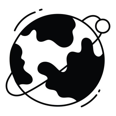 Dünya yörüngesi karalama yarı katı ikon ikon tasarım çizimi. Beyaz arkaplan EPS 10 Dosyasında Bilim ve Teknoloji Sembolü