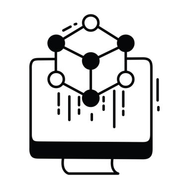 Atomik küp karalama yarı katı ikon ikon tasarım çizimi. Beyaz arkaplan EPS 10 Dosyasında Bilim ve Teknoloji Sembolü