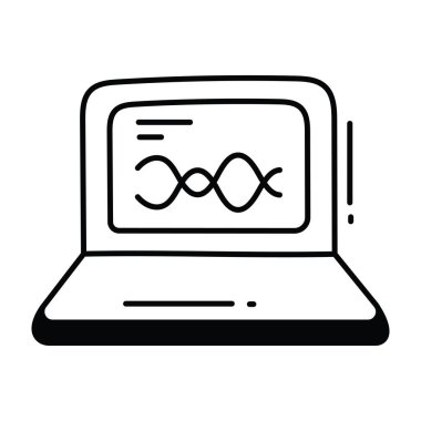 Laptop doodle yarı katı simge simgesi tasarımı. Beyaz arkaplan EPS 10 Dosyasında Bilim ve Teknoloji Sembolü