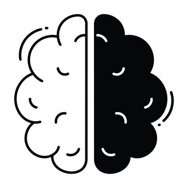 Ai beyin karalama yarı katı ikon ikon tasarım çizimi. Beyaz arkaplan EPS 10 Dosyasında Bilim ve Teknoloji Sembolü