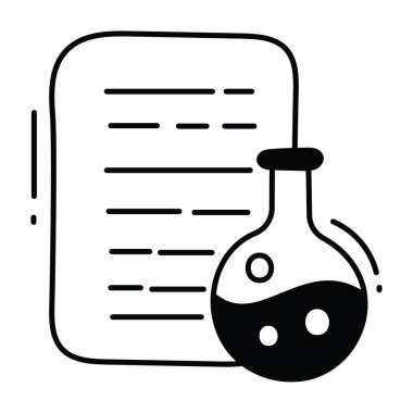 Laboratuar raporuna göre yarı katı simge tasarımı çizimi. Beyaz arkaplan EPS 10 Dosyasında Bilim ve Teknoloji Sembolü