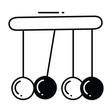 Newton beşiğinin yarı katı simge simgesi tasarım çizimi. Beyaz arkaplan EPS 10 Dosyasında Bilim ve Teknoloji Sembolü