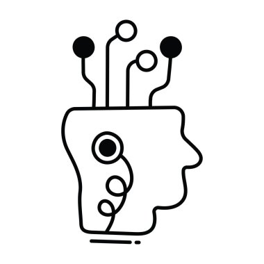 Ai otomatik beyin karalama yarı katı ikon ikon tasarım çizimi. Beyaz arkaplan EPS 10 Dosyasında Bilim ve Teknoloji Sembolü