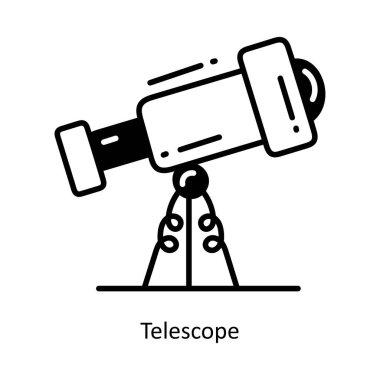 Teleskop karalama yarı katı simge simgesi tasarım illüstrasyonu. Beyaz arkaplan EPS 10 Dosyasında Uzay Sembolü