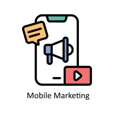 Mobil Pazarlama Vektörü Simge Tasarım illüstrasyonunu ana hatlarıyla doldurdu. Beyaz arkaplan EPS 10 Dosyasında İş ve Yönetim Sembolü