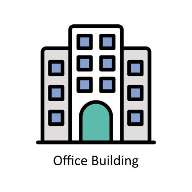Ofis Binası vektörü ana hatlı Simge Tasarımı illüstrasyonu. Beyaz arkaplan EPS 10 Dosyasında İş ve Yönetim Sembolü