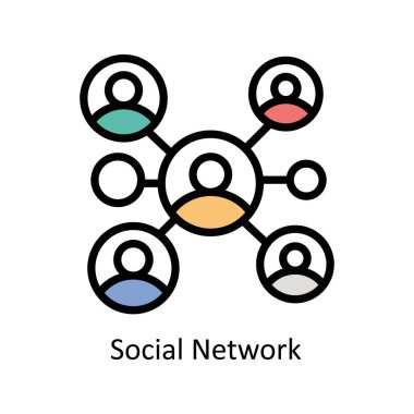 Sosyal Ağ vektörü ana hatlı Simge Tasarımı illüstrasyonunu doldurdu. Beyaz arkaplan EPS 10 Dosyasında İş ve Yönetim Sembolü