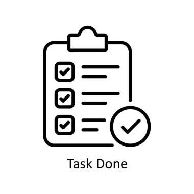 Görev tamamlandı vektör taslağı simge tasarımı illüstrasyonu. Beyaz arkaplan EPS 10 Dosyasında İş ve Yönetim Sembolü
