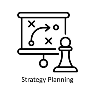 Strateji planlama vektörü ana hatları Simge Tasarım illüstrasyonu. Beyaz arkaplan EPS 10 Dosyasında İş ve Yönetim Sembolü