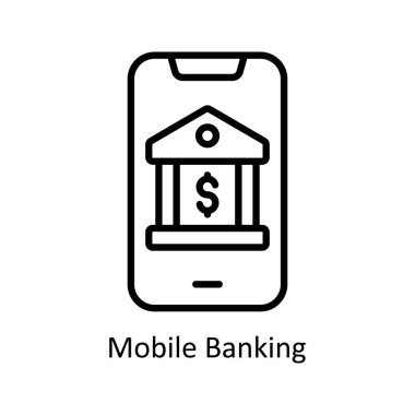 Mobil Bankacılık vektör anahatları Simge Tasarımı illüstrasyonu. Beyaz arkaplan EPS 10 Dosyasında İş ve Yönetim Sembolü