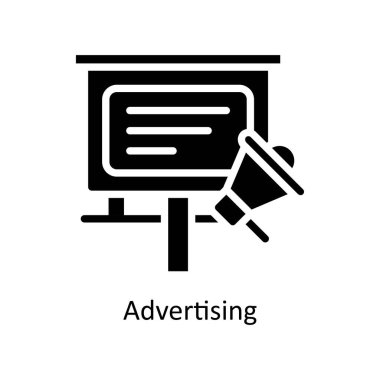 Reklam vektörü Solid Icon Design Illustrasyon. Beyaz arkaplan EPS 10 Dosyasında İş ve Yönetim Sembolü