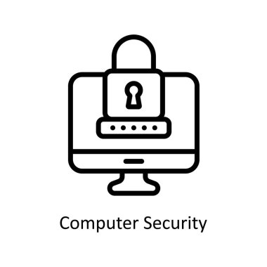 Bilgisayar Güvenlik Vektörü ana hatları simge çizimi illüstrasyonu. EPS 10 Dosyası
