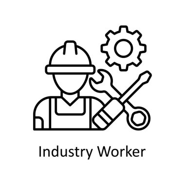 Endüstri İşçisi vektör ana hatları simge tasarımı illüstrasyonu. Beyaz arkaplan EPS 10 Dosyasında birim simgesi üretiliyor