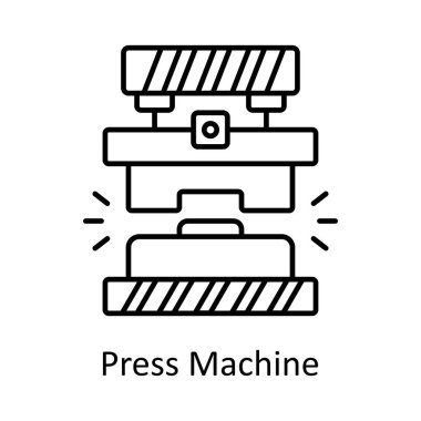 Basın Makinesi vektör ana hatları simge tasarımı illüstrasyonu. Beyaz arkaplan EPS 10 Dosyasında birim simgesi üretiliyor