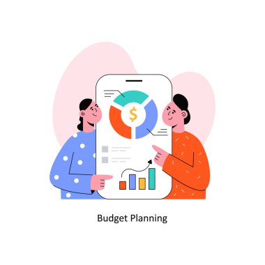 Bütçe Planlama Düz Tasarım Vektörü illüstrasyonu. Stok illüstrasyonu